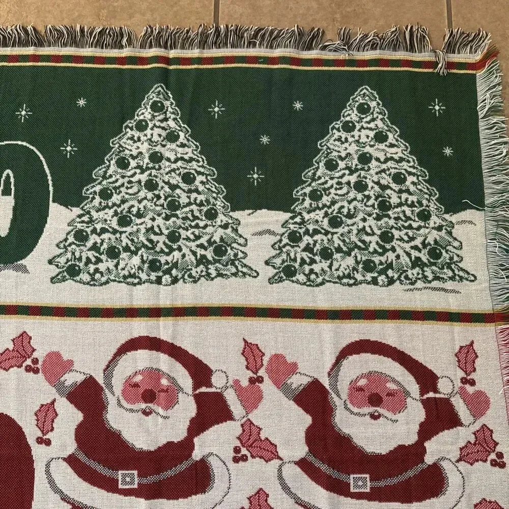 Vintage Santa Snowman Christmas Bear Throw Fringe Picken Blanket Winter‎ 60x60